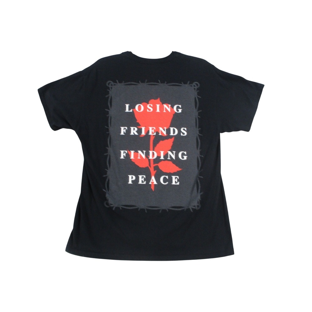 Popular Poison Men Large T-Shirt Losing Friends Finding Peace Rose Black Graphic